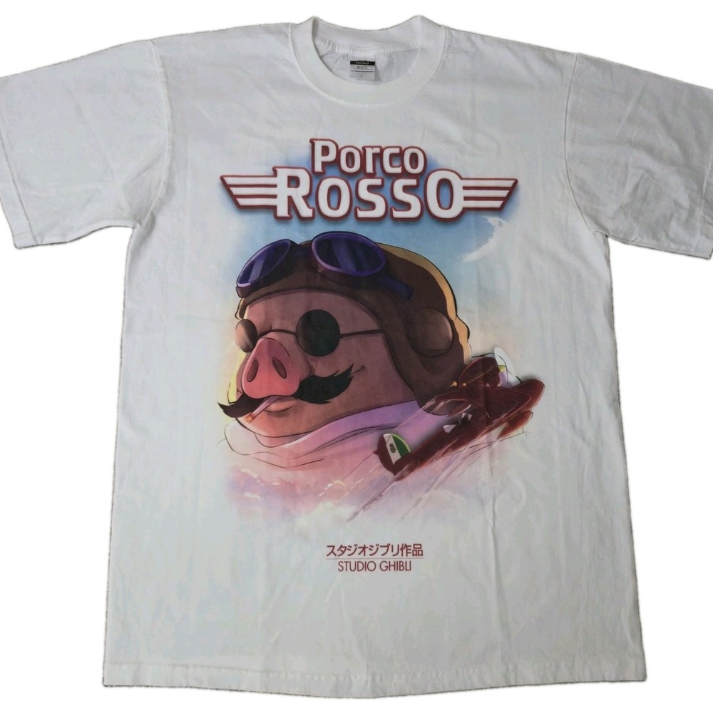 Porco Rosso Studio Ghibli T-Shirt United AOP Double-Sided Pig Size Large Rare